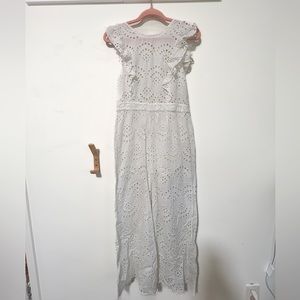 White eyelet ruffled jumpsuit